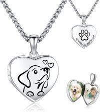 wholesale 925 Sterling Silver Heart Shaped Photo Frame Pendant with Dog Print and Paw Design - Always in My Heart  for Women-Dog Locket Necklace