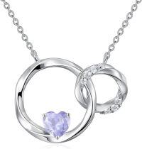 wholesale Sterling Silver Heart Birthstone Interlocking Double Circle Sister Necklace-Light Purple