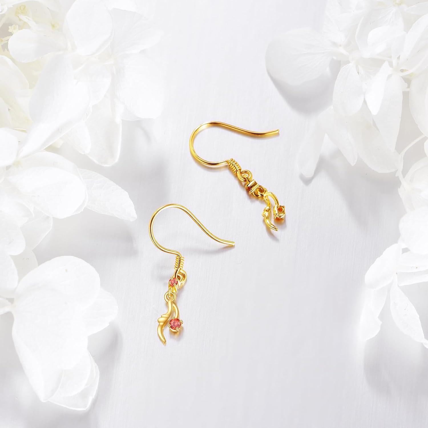 14K Gold Red Crystal Sun and Moon Drop Earrings for Women - Lever Back s-0-4