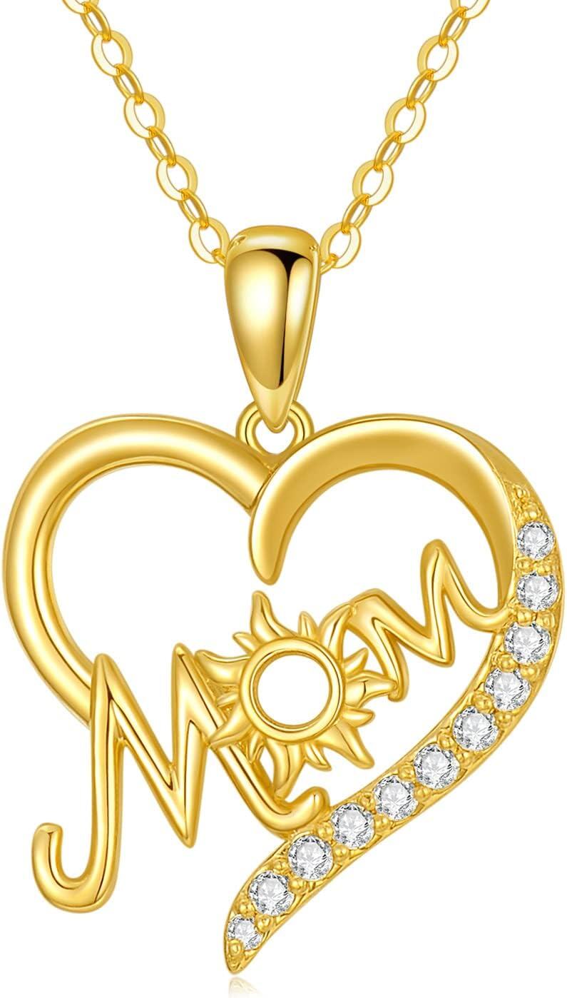 wholesale 14K Gold Mom Heart Pendant Necklace with Cubic Zirconia - Mother's Day Gift for Mom/Wife/Friend/Her-0-0