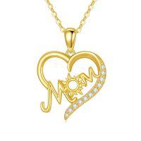 wholesale 14k Gold Heart Pendant With Mom Inscription-14K Yellow Gold