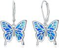 wholesale 925 Sterling Silver Blue Opal Butterfly Leverback Earrings - Animal  for Her-0-0