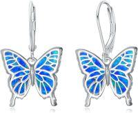 wholesale 925 Sterling Silver Blue Opal Butterfly Leverback Earrings - Animal  for Her-Butterfly Earrings - Blue Opal