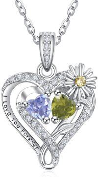 wholesale  Sterling Silver Daisy Heart Birthstone Necklace for Women -06-08-Jun-Aug