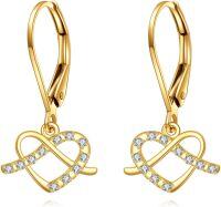 wholesale 14K Gold Infinity Heart CZ Leverback Earrings for Women - Holiday Ideas-Heart Earrings