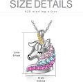 wholesale 925 Sterling Silver Pink Blue Crystal Rainbow Unicorn Pendant Necklaces for Girls Women's Gifts Birthdays Christmas Jewelry Accessories-0-3