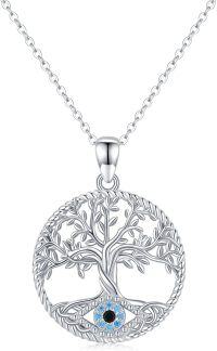 wholesale 925 Sterling Silver Evil Eye Tree of Life Pendant Necklace with Blue CZ Stones - Celtic s for Women-B1-Tree of Life