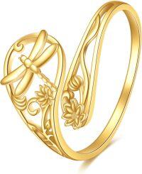 wholesale 14K Gold Adjustable Spoon Ring Open Jewelry Gift for Women-Dragonfly