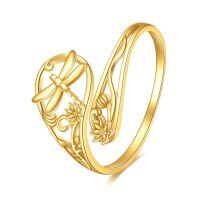 wholesale 14k Gold Dragonfly And Lotus Flower Bangle-Dragonfly