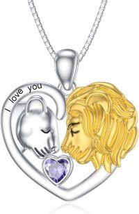 wholesale Silver Stone Lion Heart Necklace Lioness Lion Jewelry Gift for Women-June - Alexandrite