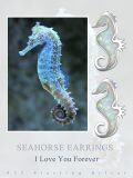 wholesale 925 Sterling Silver Seahorse Shape White Opal Hypoallergenic Stud Earrings for Sensitive Ears-0-3