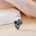 wholesale 925 Sterling Silver Skull Rose Red Stone Pendant Necklace for Women Men-0-1