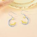 wholesale 925 Sterling Silver Crescent Moon Star Dachshund Dog Two Tone Drop Earrings-0-3