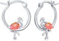 wholesale 925 Sterling Silver Fire Opal Flamingo Hoop Earrings for Women and Girls-23-Flamingo Earrings (Red Opal )