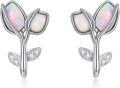 wholesale 925 Sterling Silver Opal Tulip Flower Stud Earrings for Women, Romantic Love Jewelry Gift for Her, Hypoallergenic Sensitive Skin Safe-0-0