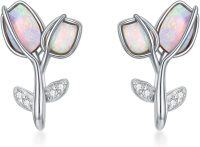 wholesale 925 Sterling Silver Opal Tulip Flower Stud Earrings for Women, Romantic Love Jewelry Gift for Her, Hypoallergenic Sensitive Skin Safe-Shape 1