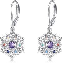 wholesale 925 Sterling Silver Multi-Color Crystal Mandala Drop Earrings Yoga Jewelry-Chakra Lotus Earrings