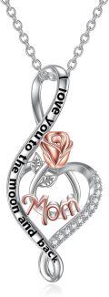 wholesale TOUPOP Gifts For Mom Grandma Nana Wife Daughter 925 Sterling Silver Rose Flower Love Heart Necklaces I Love You To The Moon And Back Gifts For Women -0-0