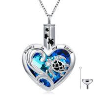wholesale 925 Sterling Silver Heart Cremation Urn Pendant Necklace-Turtle Urn