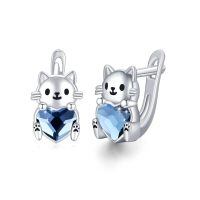 wholesale 925 Sterling Silver Cat Heart Blue Crystal Studs Huggies Earrings for Women Girls-22-Cat hoop
