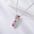 wholesale 925 Sterling Silver Multi-Colored Square Cut Stones Pendant Necklace for Women and Men LGBTQ+ Gifts-0-2