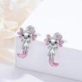 wholesale 925 Sterling Silver Cute Axolotl Earrings Wholesale With Pink Enamel Details-0-2