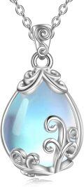 wholesale 925 Sterling Silver Blue Moonstone Tree of Life Filigree Teardrop Pendant Necklace-0-0