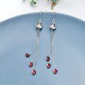 wholesale 925 Sterling Silver Red Crystal Drop Dangle Threader Earrings w/Flower & Butterfly Charm-0-3