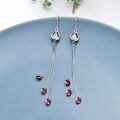 wholesale 925 Sterling Silver Red Crystal Drop Dangle Threader Earrings w/Flower & Butterfly Charm-0-3