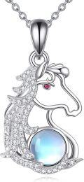 wholesale 925 Sterling Silver Blue Moonstone Horse Pendant Necklace-0-0