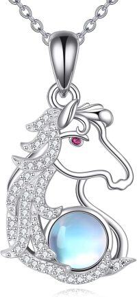 wholesale 925 Sterling Silver Blue Moonstone Horse Pendant Necklace-H-Horse
