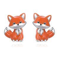 wholesale 925 Sterling Silver Orange Fox Stud Earrings - Adorable Cartoon Style Animal Jewelry for Girls and Women-Fox