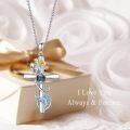 wholesale 925 Sterling Silver 925 Blue Crystal Flower Projection Cross Necklace for Women and Girls-0-4