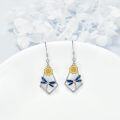 wholesale 925 Sterling Silver Blue Enamel Sunflower & Dragonfly Dangle Earrings for Women Girls Gifts 2 Long-0-1