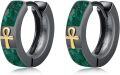 wholesale 925 Sterling Silver & Malachite Ankh Earrings, Egyptian Symbol of Life Hoop Earrings, Gold-Plated Ankh Jewelry, Hypoallergenic Gift for Women-0-0