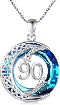 wholesale 925 Sterling Silver 90th Birthday Gift Blue Crystal Celtic Moon & Stars Pendant Necklace for Women-0-0