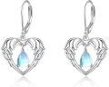 wholesale 925 Sterling Silver Moonstone Heart Angel Wing Drop Leverback Earrings-0-0