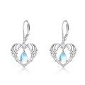 wholesale 925 Sterling Silver Platinum Plated Angel Wings Heart Moonstone Drop Earrings-0-0