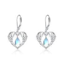 wholesale 925 Sterling Silver Platinum Plated Angel Wings Heart Moonstone Drop Earrings-Angel wings earrings