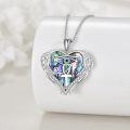 wholesale 925 Sterling Silver Heart Shaped Necklace with Labradorite and Blue Cubic Zirconia-0-3