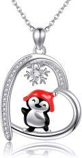 wholesale 925 Sterling Silver Penguin Snowflake Heart-Shaped Pendant Necklace for Women and Girls-0-0