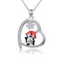 wholesale 925 Sterling Silver Penguin Snowflake Heart-Shaped Pendant Necklace for Women and Girls-0-0
