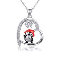 wholesale 925 Sterling Silver Penguin Snowflake Heart-Shaped Pendant Necklace for Women and Girls-Penguin
