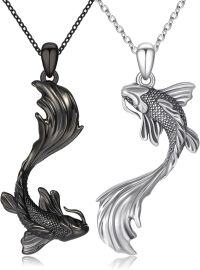 wholesale 925 Sterling Silver Yin Yang Koi Fish Matching Necklace Set for Couples-BLack and White