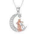 wholesale 925 Sterling Silver Crescent Moon & Star with Cellist Pendant Necklace - Musical Instrument Themed Jewelry for Women-0-0