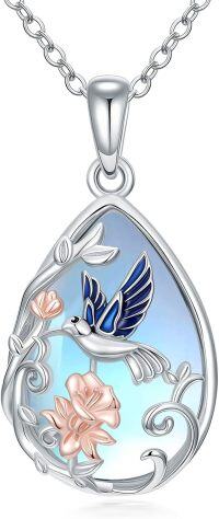 wholesale 925 Sterling Silver Moonstone Hummingbird Necklace for Women, Floral Pendant Jewelry Gift-Hummingbird