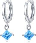wholesale 925 Sterling Silver Blue Square Cut Gemstone Dangle Huggie Hoop Earrings for Women-0-0