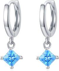 wholesale 925 Sterling Silver Blue Square Cut Gemstone Dangle Huggie Hoop Earrings for Women-Aquamarine Hoop Earrings