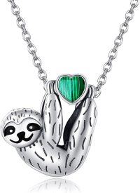 wholesale Sterling Silver Stone Cute Sloth Pendant Necklace for Women Girls Gifts-malachite sloth