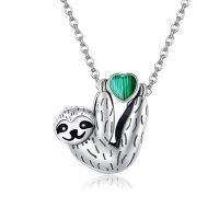 wholesale 925 Sterling Silver Sloth Pendant Necklace Wholesale Hanging On Chain-malachite sloth